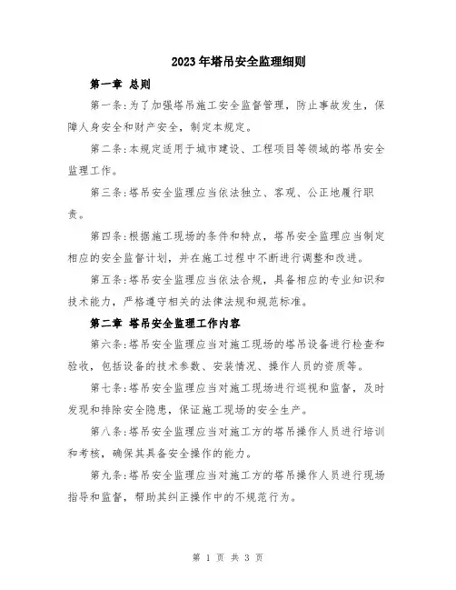 2023年塔吊安全监理细则