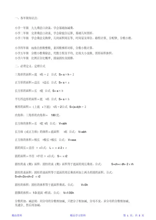 非常全的小学数学知识点汇总-推荐下载(精华版)