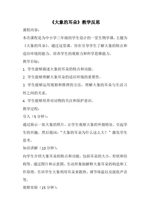 《大象的耳朵》教学反思(经典)