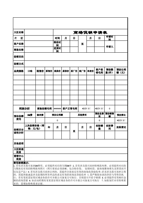 商场促销申请表