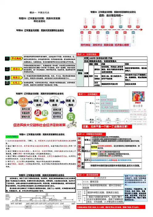 专题06  辽宋夏金元时期：民族关系发展和社会变化