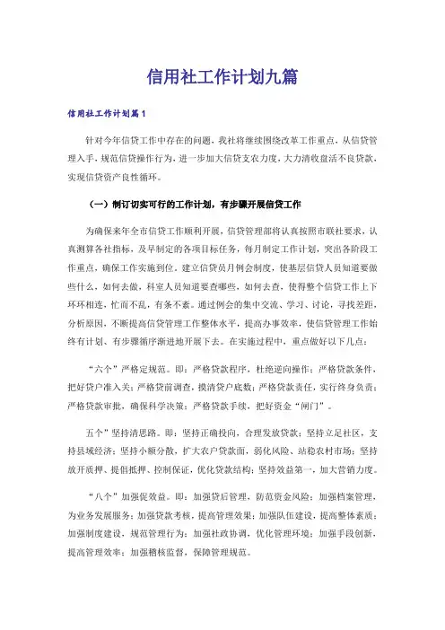 信用社工作计划九篇