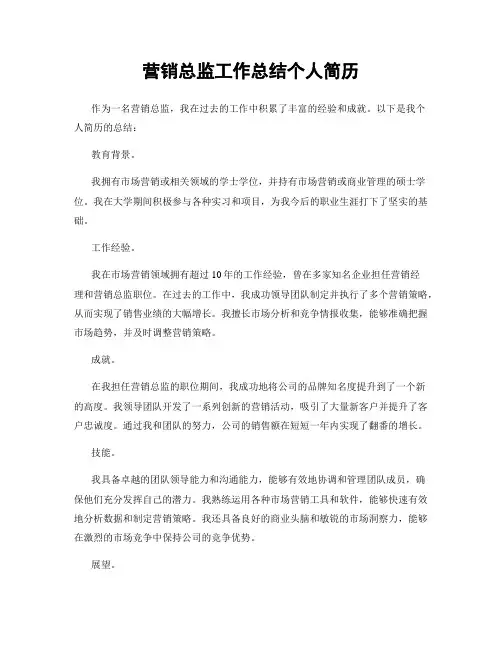 营销总监工作总结个人简历