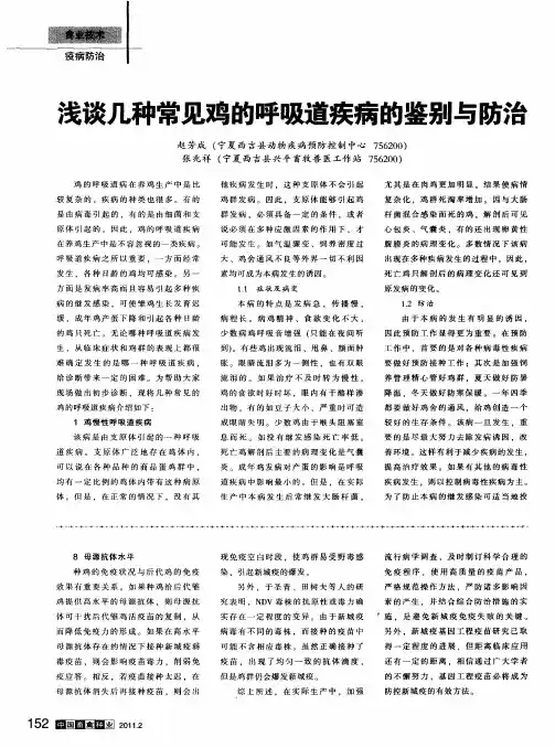 浅谈几种常见鸡的呼吸道疾病的鉴别与防治