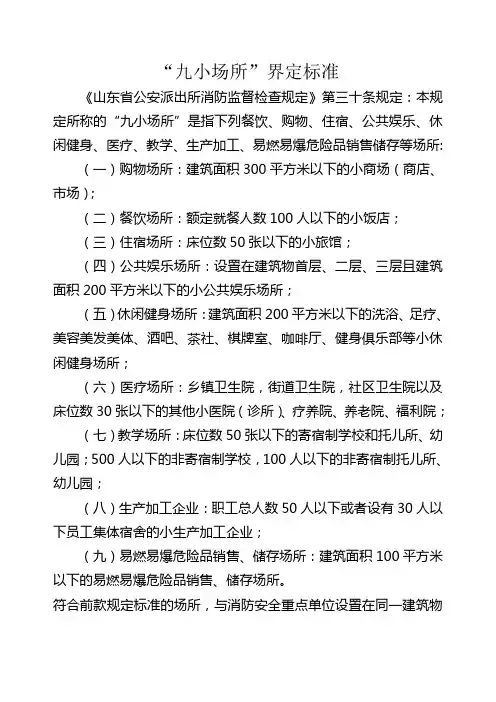 九小场所界定标准