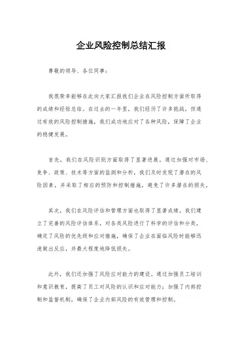 企业风险控制总结汇报