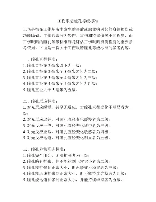 工伤眼睛瞳孔等级标准