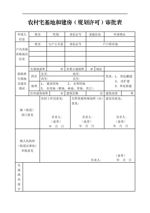 农村宅基地和建房(规划许可)审批表