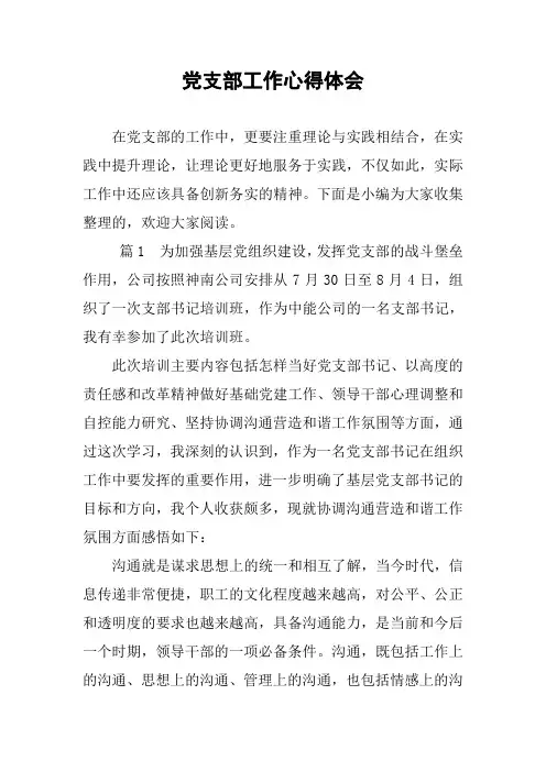 党支部工作心得体会