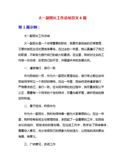 大一副班长工作总结范文6篇