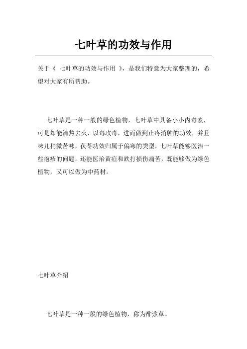 七叶草的功效与作用