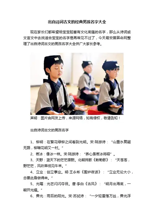 出自诗词古文的经典男孩名字大全