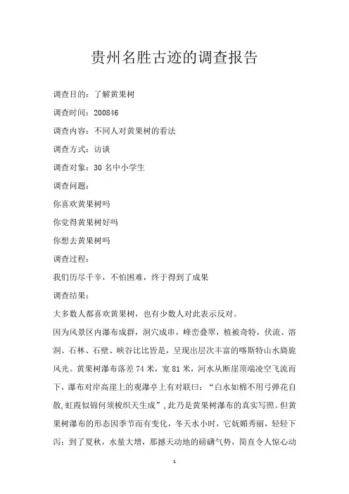 贵州名胜古迹的调查报告
