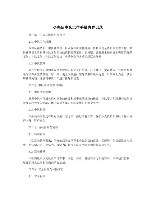 少先队中队工作手册内容记录