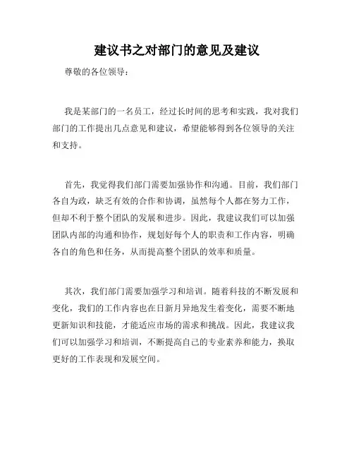 建议书之对部门的意见及建议