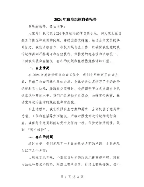 2024年政治纪律自查报告