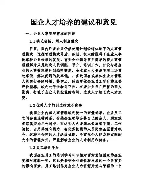 国企人才培养的建议和意见