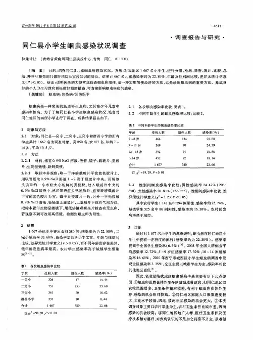同仁县小学生蛔虫感染状况调查
