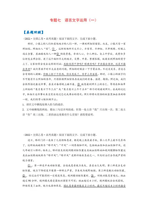 【考前必过】专题7 语言文字运用(一)-高考考前语文查漏补缺过关卷(全国通用)(原卷+解析)