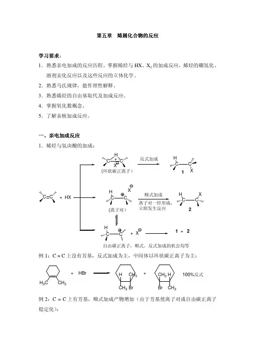 1．熟悉亲电加成的反应历程。掌握烯烃与hx