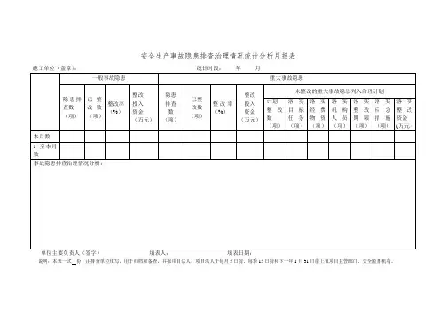 生产事故隐患排查治理情况统计分析月报表