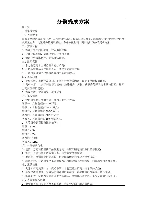 分销提成方案