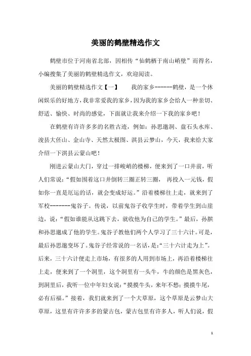 美丽的鹤壁精选作文