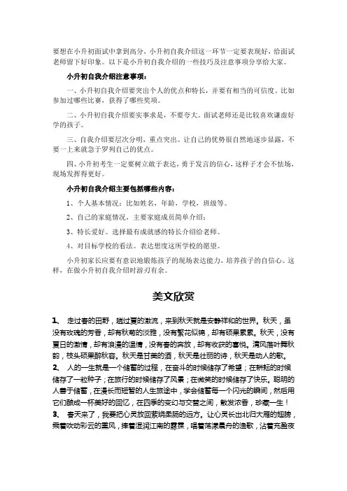 小升初面试：自我介绍四大注意事项职场文档_