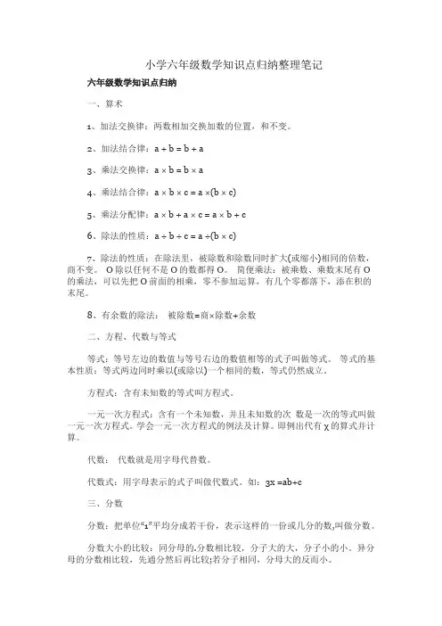 小学六年级数学知识点归纳整理笔记