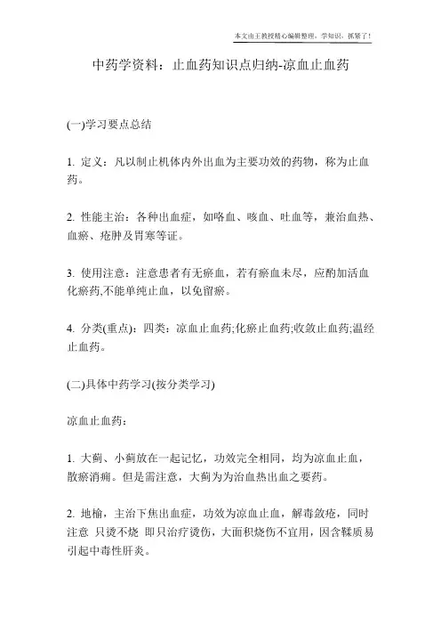 中药学资料：止血药知识点归纳-凉血止血药