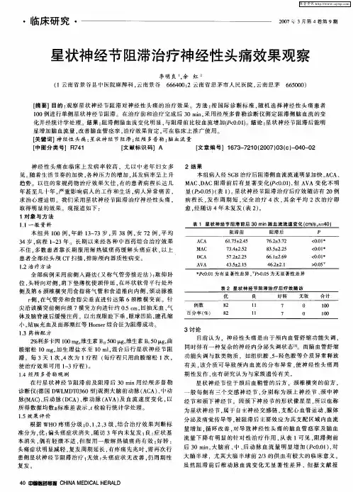 星状神经节阻滞治疗神经性头痛效果观察
