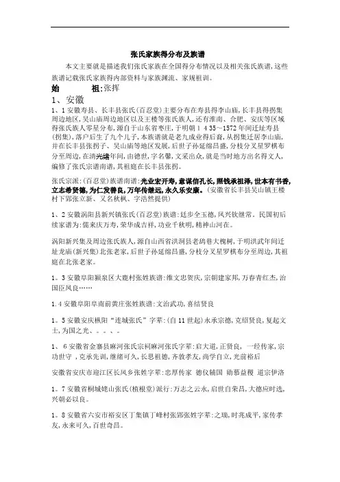 张氏家族的分布
