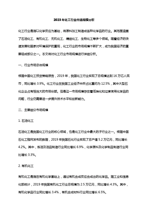 2023年化工行业市场规模分析