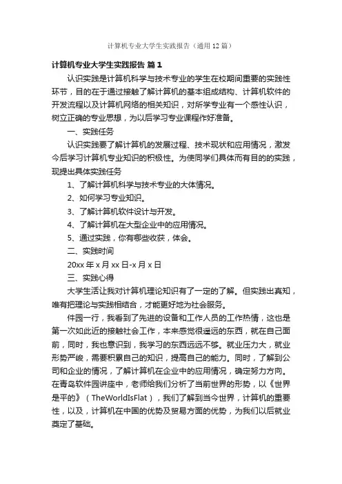 计算机专业大学生实践报告（通用12篇）