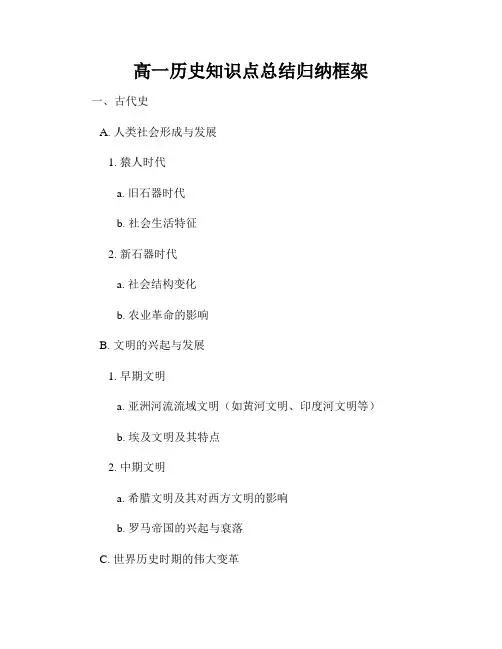 高一历史知识点总结归纳框架