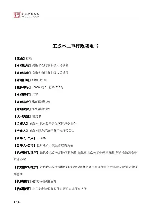 王成林二审行政裁定书