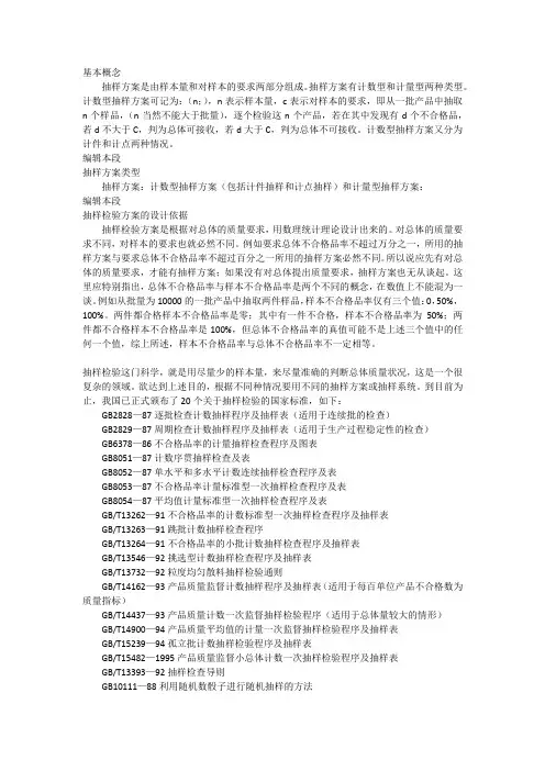 抽样检验方面国家标准