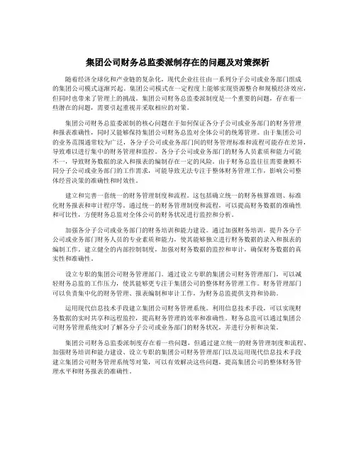 集团公司财务总监委派制存在的问题及对策探析