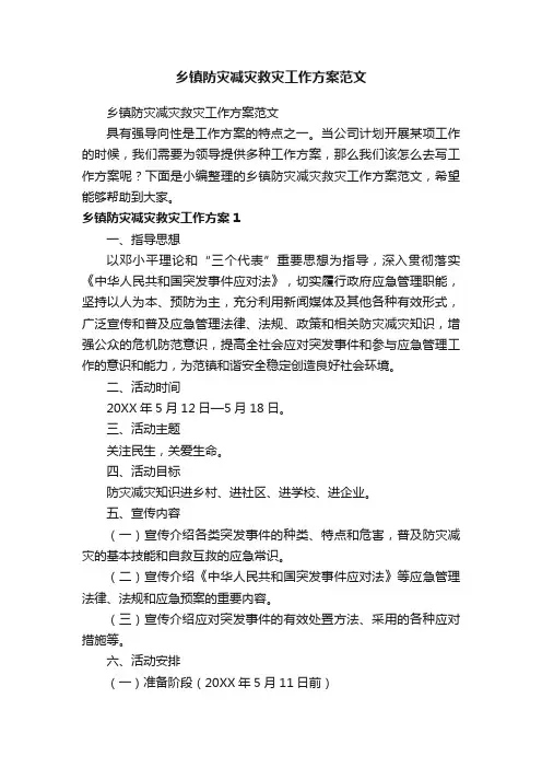 乡镇防灾减灾救灾工作方案范文