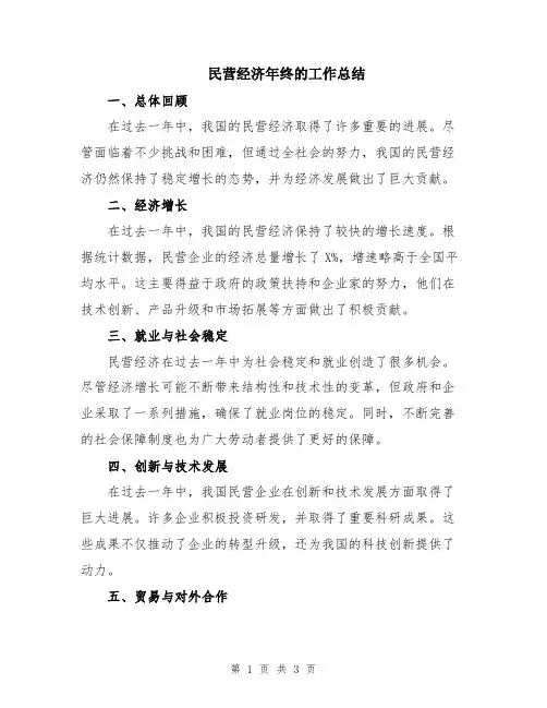 民营经济年终的工作总结