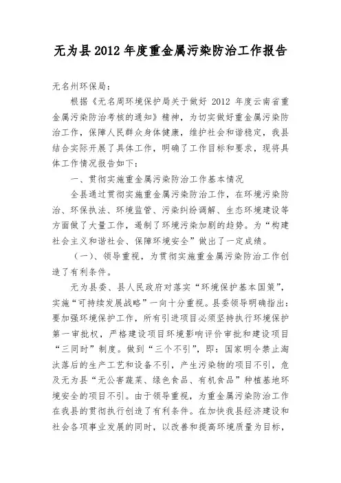 2012年度重金属污染防治工作报告