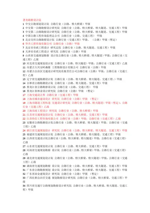 路桥设计院名单