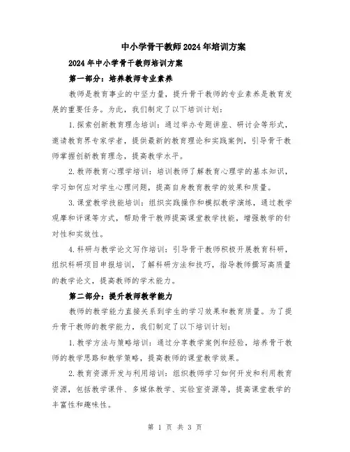 中小学骨干教师2024年培训方案