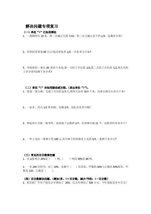 人教版六年级数学毕业班解决问题专项分类复习(修改) (1)