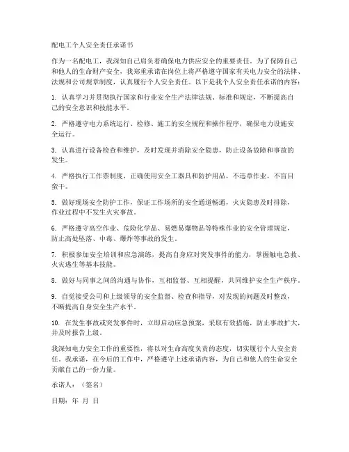配电工个人安全责任承诺书