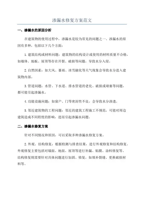 渗漏水修复方案范文