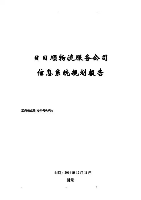 日日顺物流服务公司系统规划报告