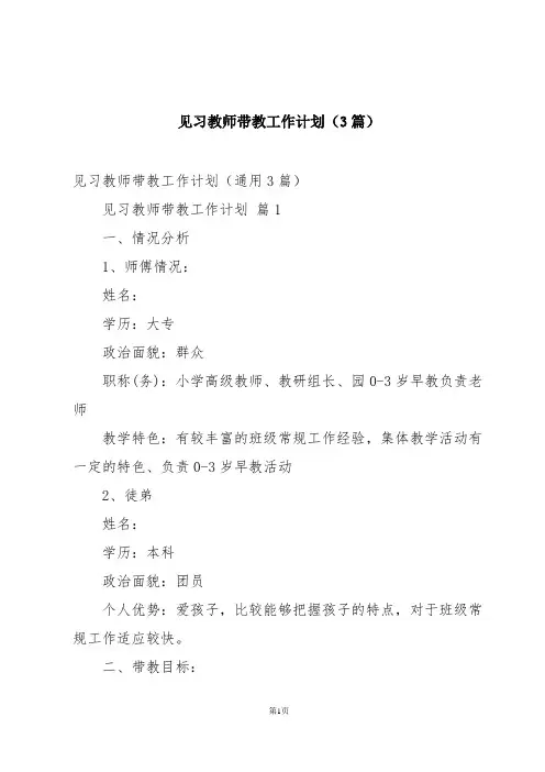 见习教师带教工作计划(3篇)