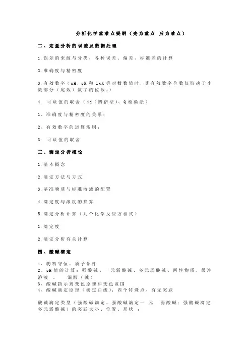 分析化学重难点提纲