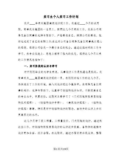 实习生个人实习工作计划(8篇)
